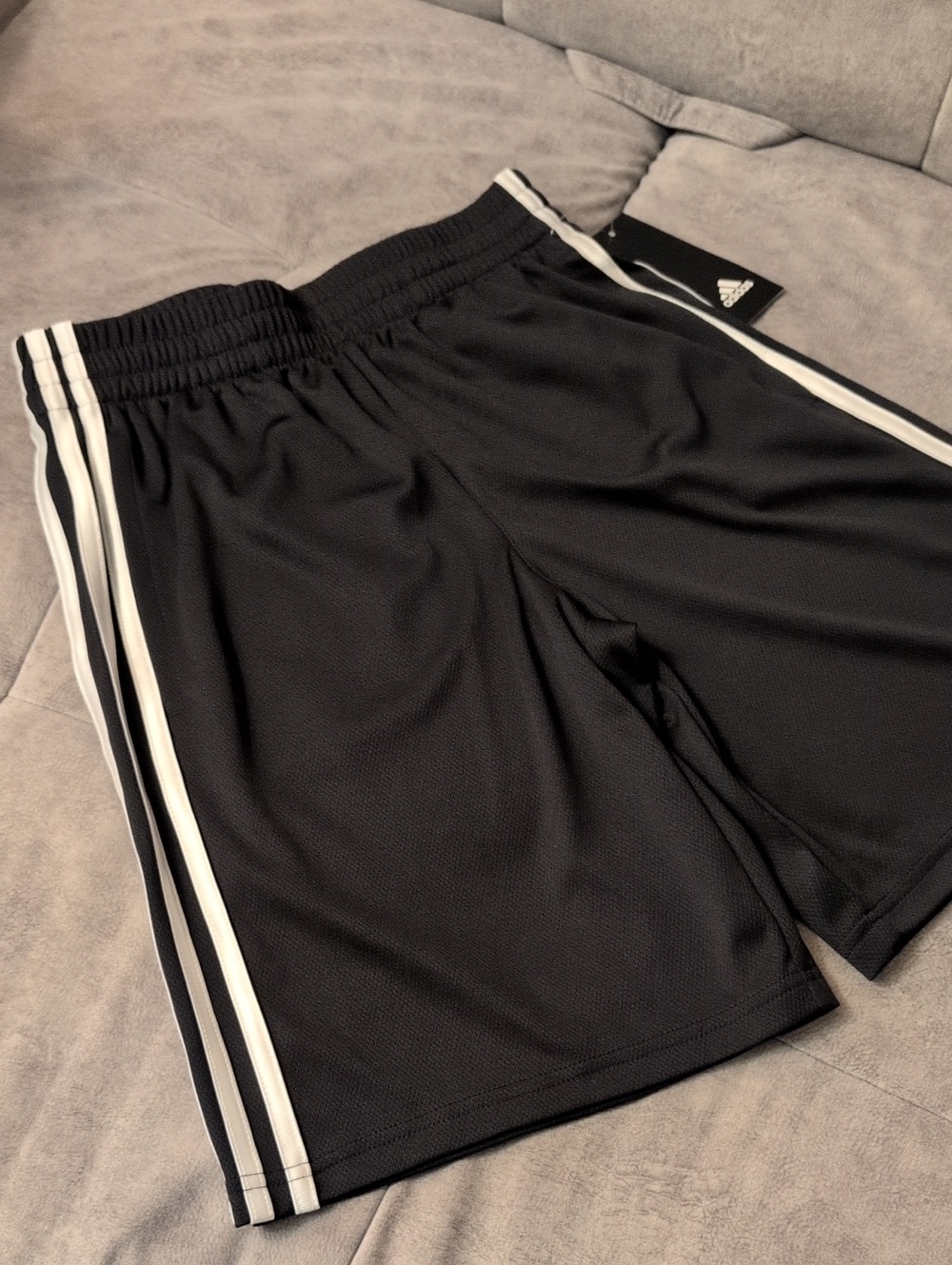 Adidas Black Boys Athletic Shorts with White Triple Stripes
